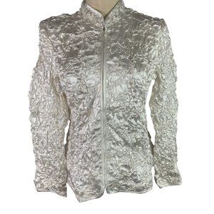 Large Addressing Woman New Ivory Pucker Satin Full Zip Sequin Jacket